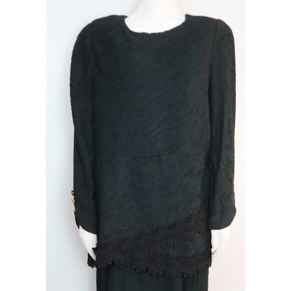 Robert Too Vintage 80s Women's Dress Size 10 Black Textured Long Sleeve - Picture 1 of 11